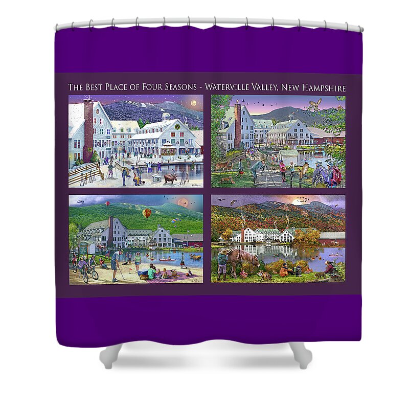 Waterville Valley Shower Curtain featuring the digital art Four Seasons at Waterville Valley, New Hampshire by Nancy Griswold