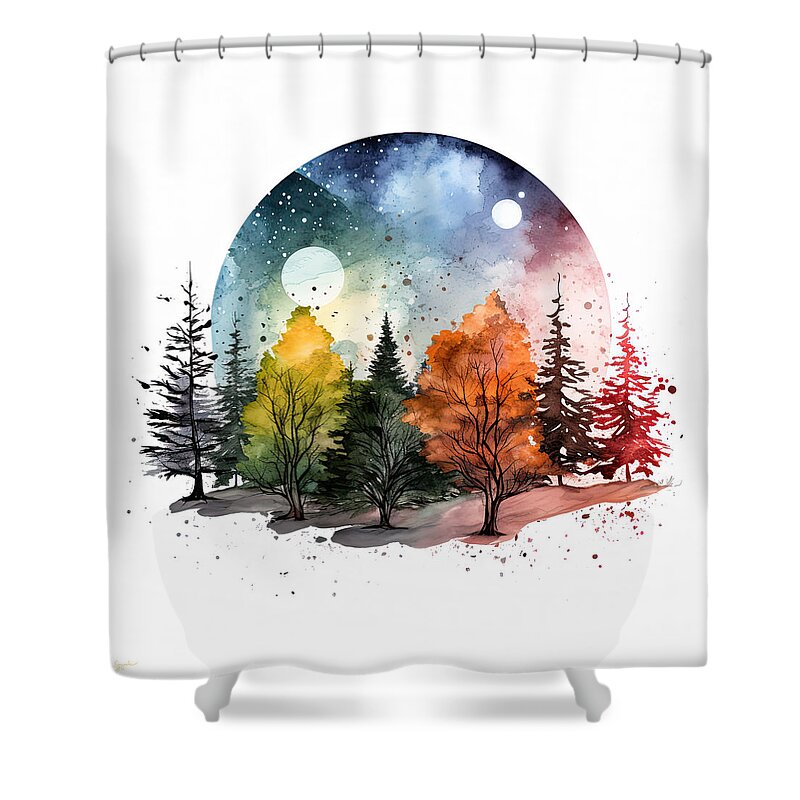 Four Seasons Shower Curtain featuring the painting Four Seasons Landscapes by Lourry Legarde