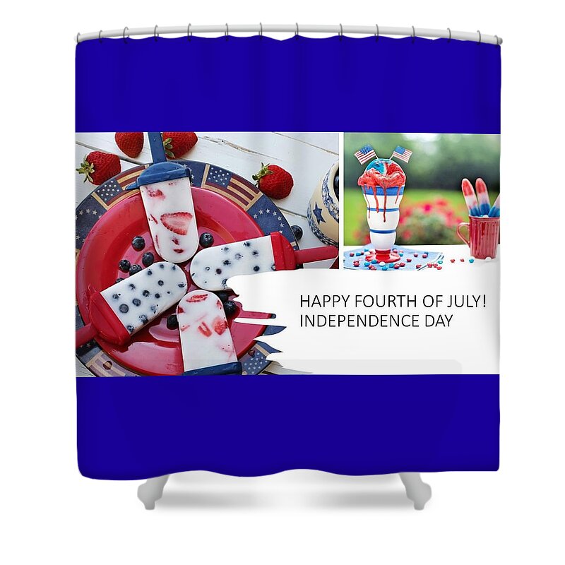 4th Of July Shower Curtain featuring the mixed media Fourth of July Picnic by Nancy Ayanna Wyatt