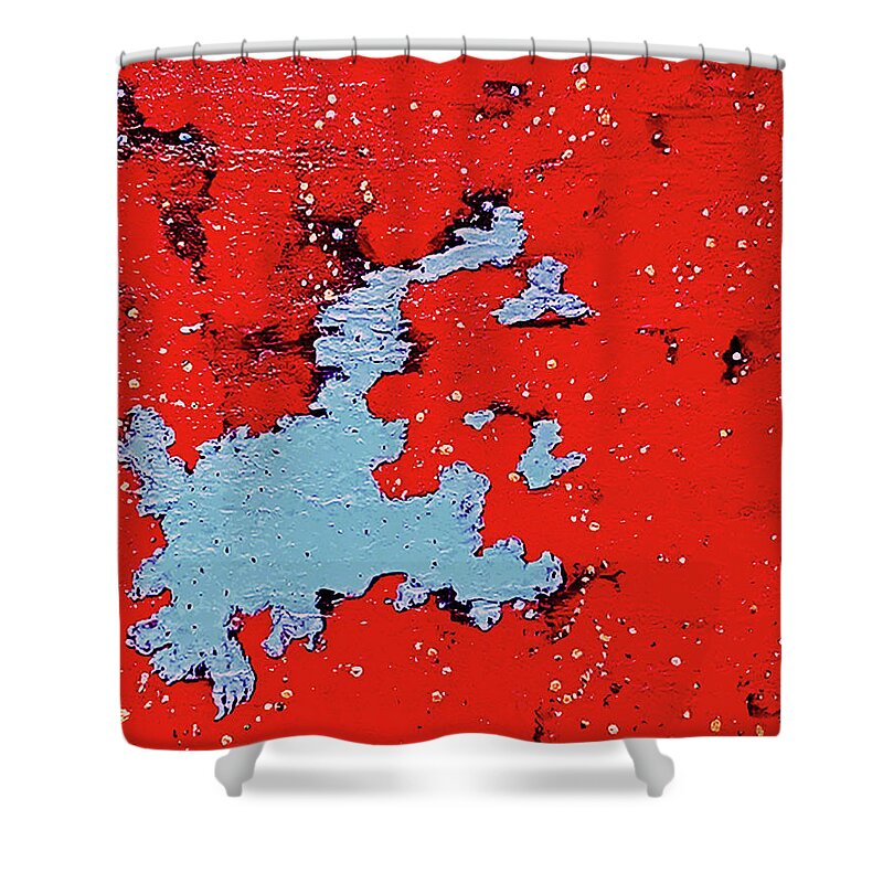Space Shower Curtain featuring the mixed media Fox Fur Nebula by Raquel Gregory