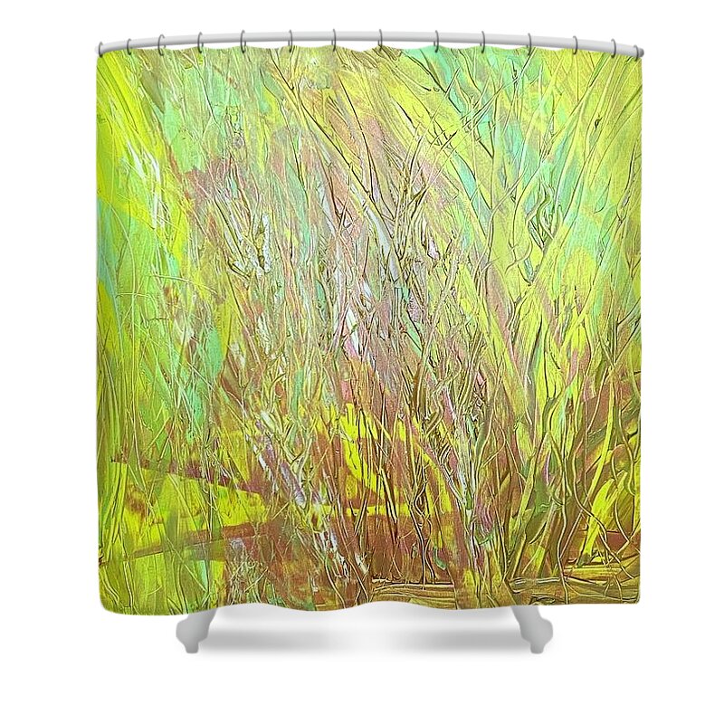 Abstract Shower Curtain featuring the painting Fox Medicine Flow Codes by Anjel B Hartwell