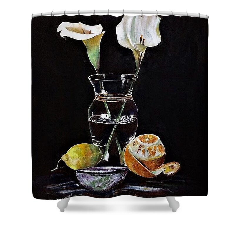 Still Life Shower Curtain featuring the painting Fragrace too by Khalid Saeed