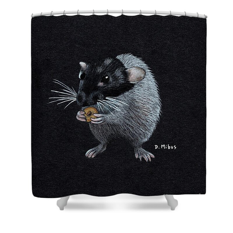 Dumbo Rat Shower Curtain featuring the drawing Frances Eats a Donut Color by Donna Mibus