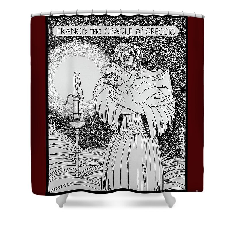 Francis The Cradle Of Greccio Shower Curtain featuring the drawing Francis the Cradle of Greccio by William Hart McNichols