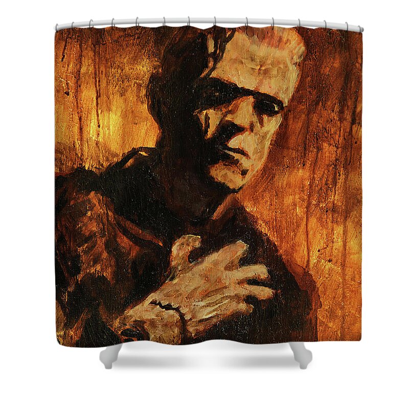 Frankenstein Shower Curtain featuring the painting Frankenstein 1931 by Sv Bell