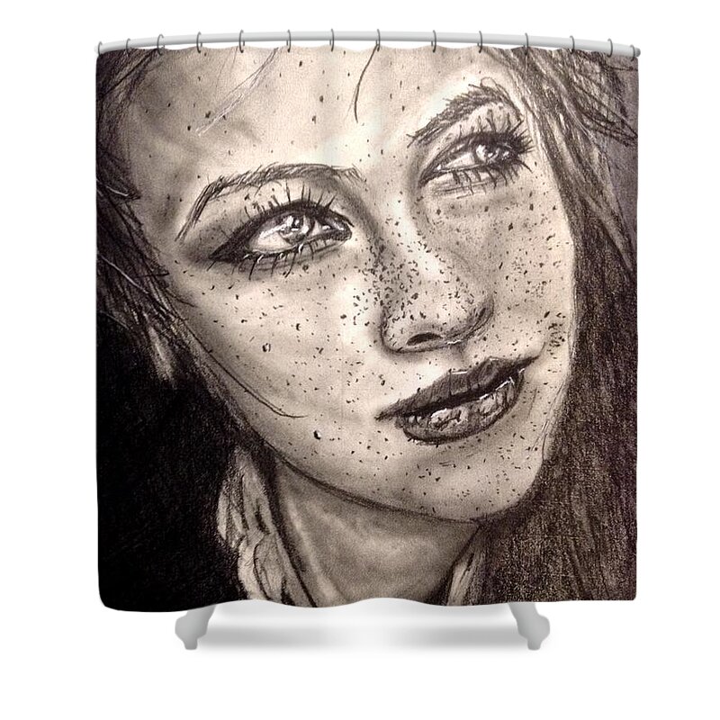 Young Shower Curtain featuring the drawing Freckles by Bryan Brouwer