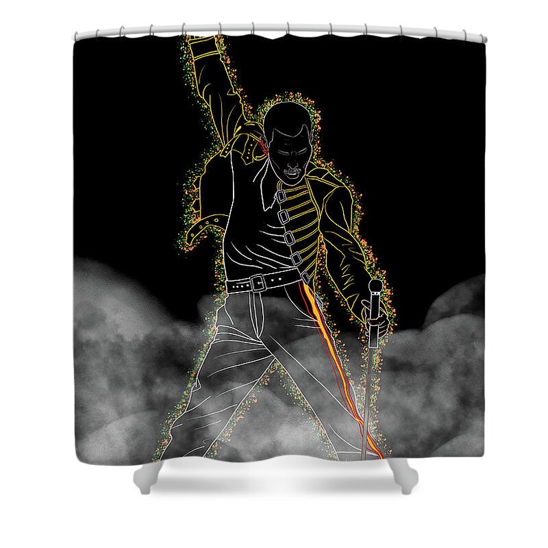 Freddie Mercury Shower Curtain featuring the digital art Freddie Mercury Smoke by Marisol VB