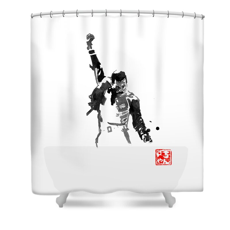 Freddy Mercury Shower Curtain featuring the painting Freddy 03 by Pechane Sumie