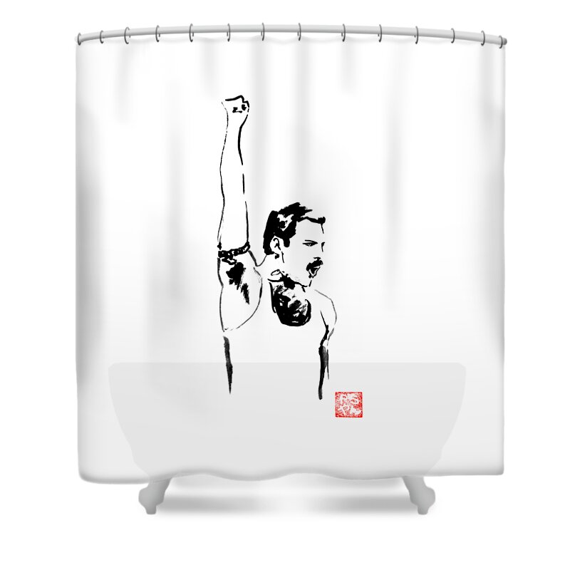Freddy Mercury Shower Curtain featuring the painting Freddy 06 by Pechane Sumie