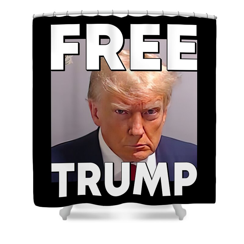 Cool Shower Curtain featuring the digital art Free Trump Mugshot by Flippin Sweet Gear