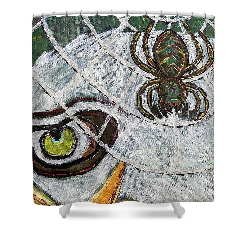 #freedom #eagle #spiderweb #spider #weboflies Shower Curtain featuring the painting Freedom from Lies by Sylvia Becker-Hill