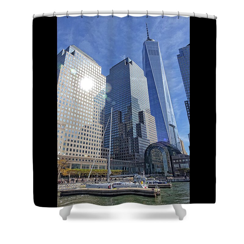 Freedom Tower Shower Curtain featuring the photograph Freedom Tower and Harbor by Russel Considine