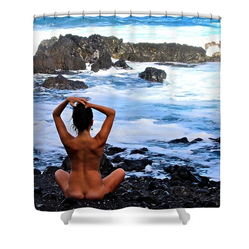 Nude Shower Curtain featuring the photograph Free And Naked In Nature by Venetia Featherstone-Witty