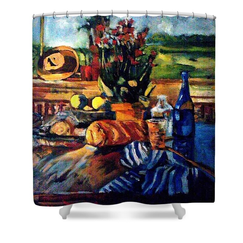 Paris Shower Curtain featuring the painting French Bread by Julie TuckerDemps