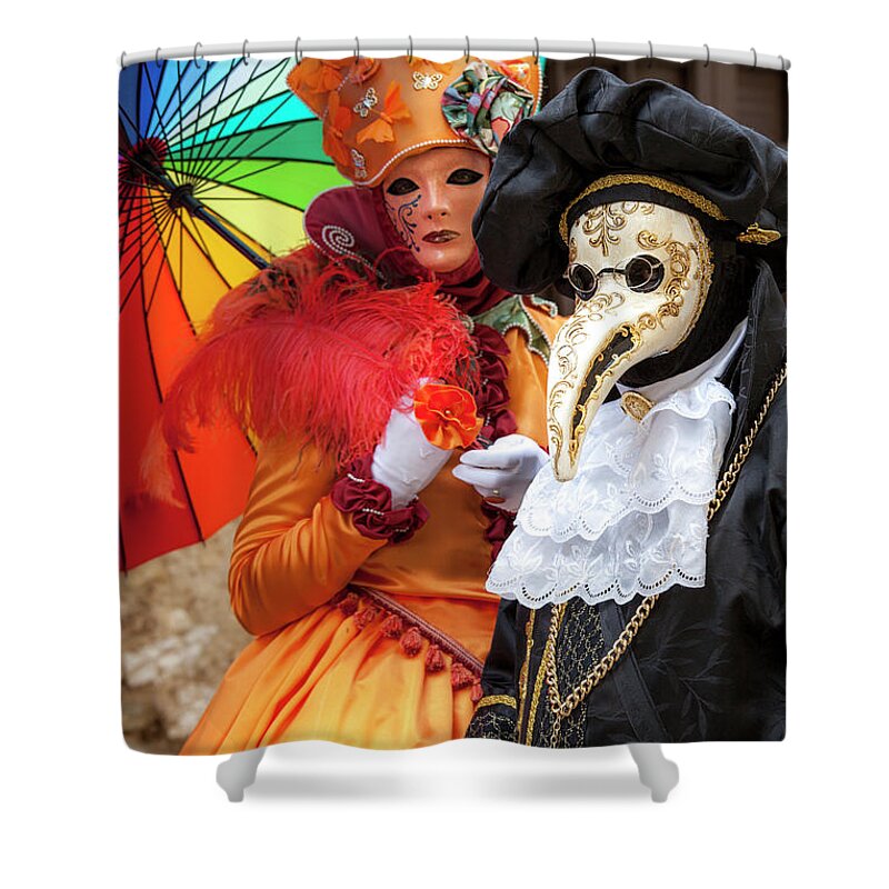 Medieval Shower Curtain featuring the photograph French Carnaval in Perouges - 3 by W Chris Fooshee