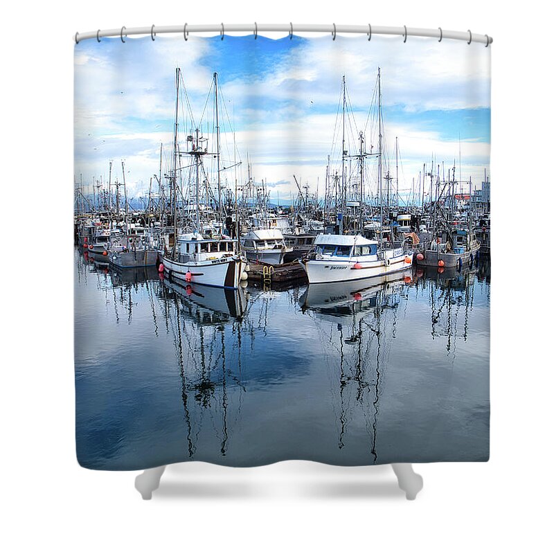 Seascape Shower Curtain featuring the photograph French Creek Marina by Allan Van Gasbeck