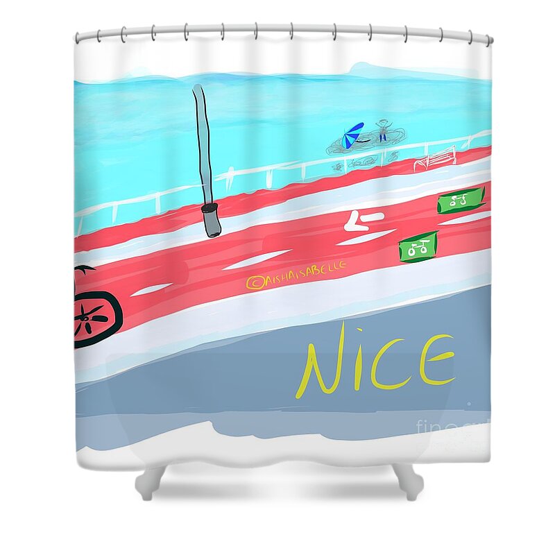 French Riviera Shower Curtain featuring the digital art French Riviera- Nice by Aisha Isabelle