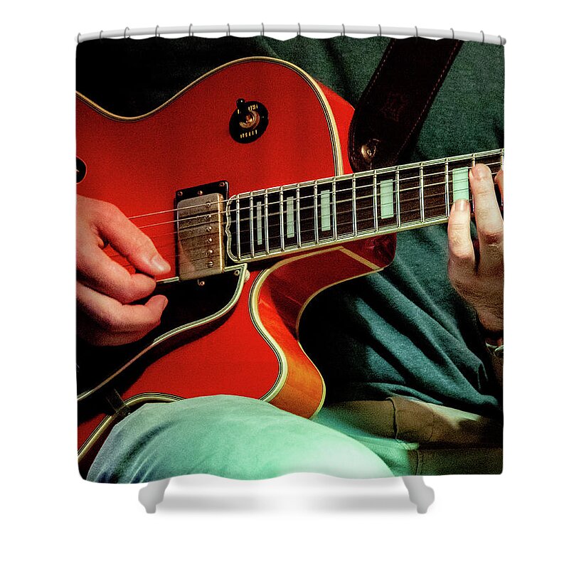 Guitar Shower Curtain featuring the photograph Frenchman Street, New Orleans by Leslie Struxness