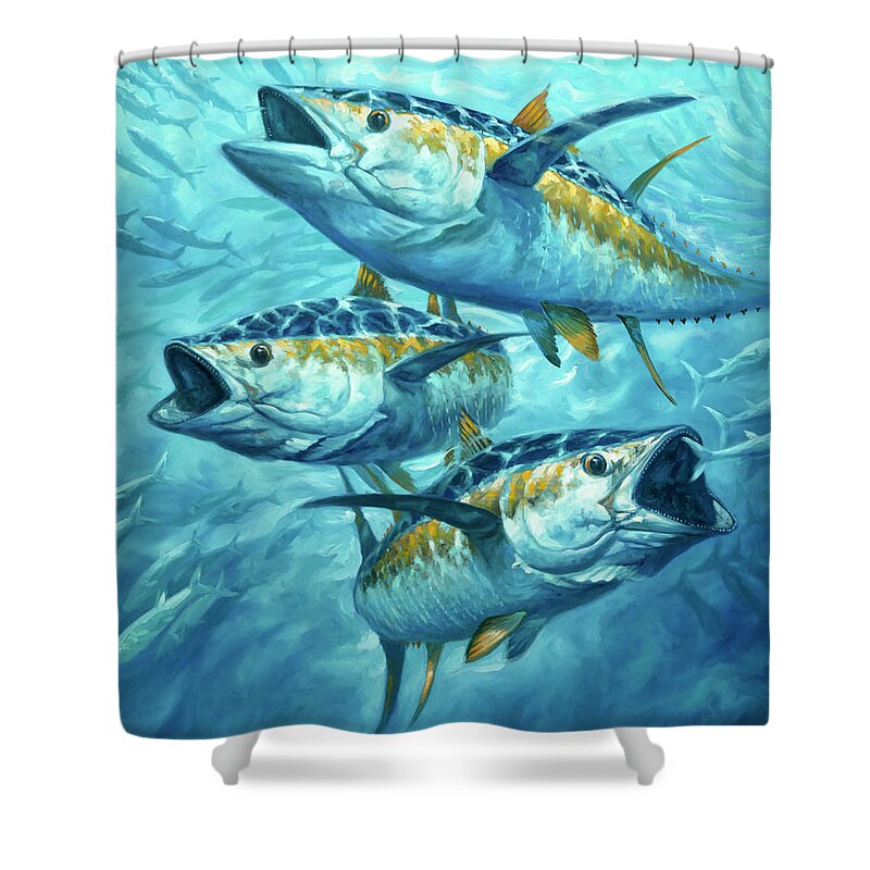 Tuna Shower Curtain featuring the painting Frenzy by Guy Crittenden