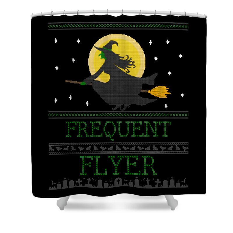 Witch Shower Curtain featuring the digital art Frequent Flyer Ugly Halloween Witch Sweater by Flippin Sweet Gear