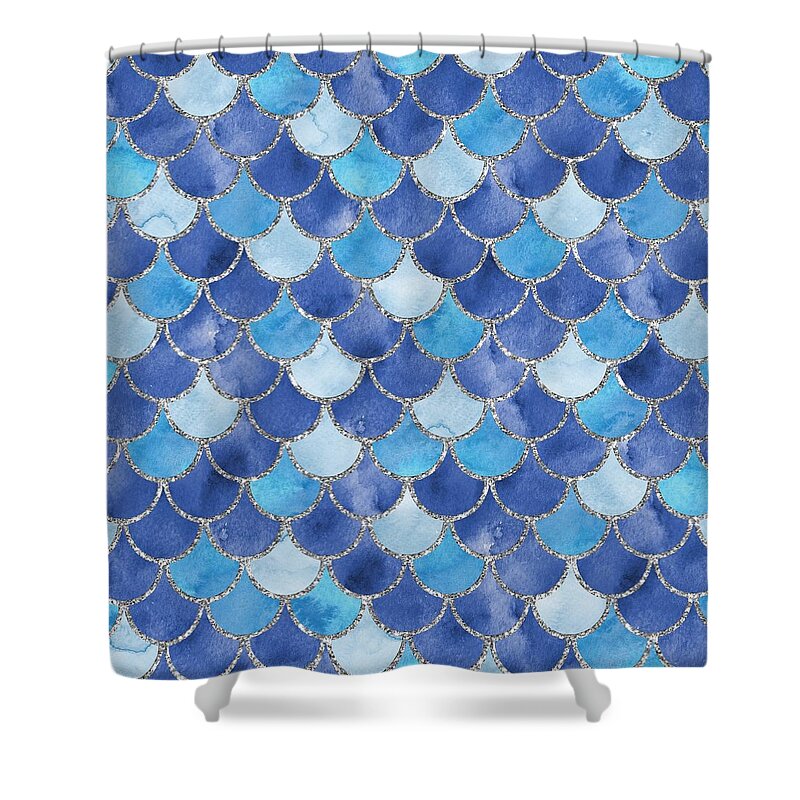 Blue Shower Curtain featuring the digital art Fresh Blue Mermaid Scales by Sambel Pedes