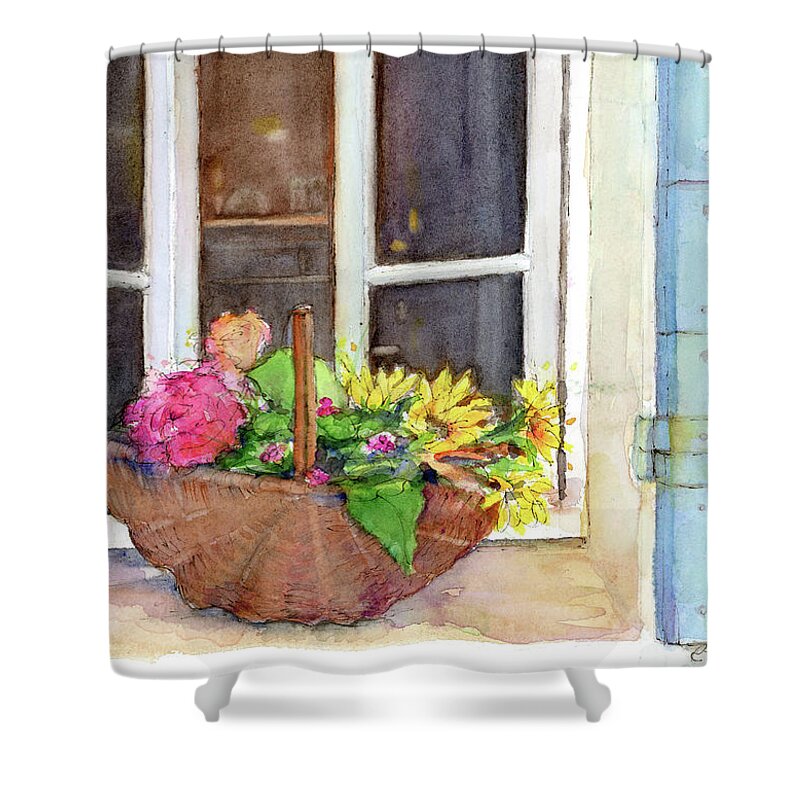 French Window Basket Shower Curtain featuring the painting Fresh cut by Rebecca Matthews