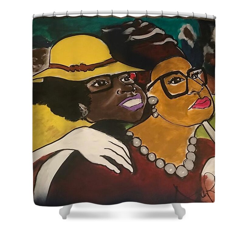  Shower Curtain featuring the painting Friends by Angie ONeal