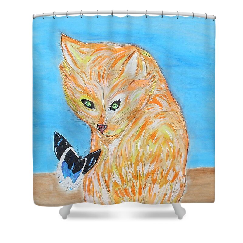 Cat Shower Curtain featuring the painting Friends by Brent Knippel