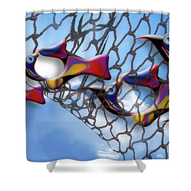 Fantasy Art Abstractions Landscape Adventures Free Fish Mighty Sight Studio Tampa Florida Shower Curtain featuring the digital art Friends of the Duke by Steve Sperry