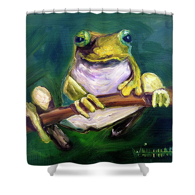 Frog Shower Curtain featuring the painting Frog Love by Diane Whitehead