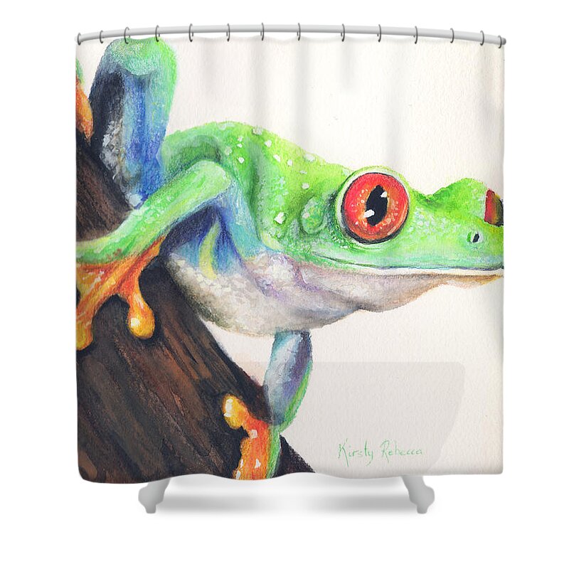 Frog Shower Curtain featuring the painting Ready by Kirsty Rebecca