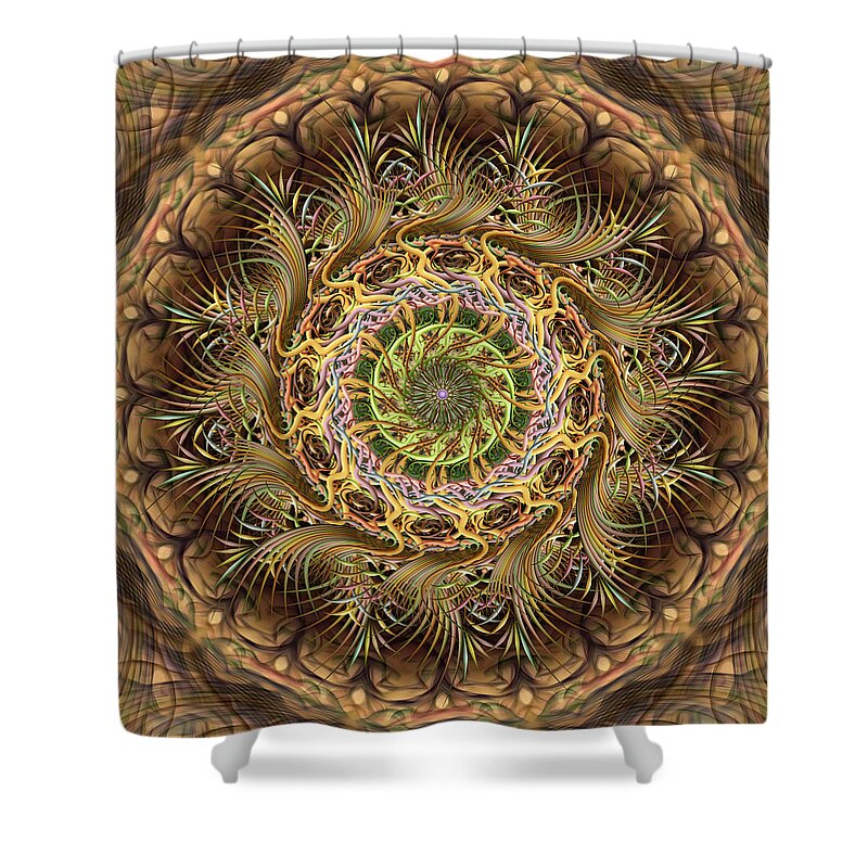 Pinwheel Mandalas Shower Curtain featuring the digital art Frond Flinger Jamboree by Becky Titus