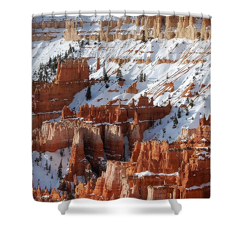 Frosted Gingerbread Shower Curtain featuring the photograph Frosted Gingerbread -- Snow-Covered Landscape in Bryce Canyon National Park, Utah by Darin Volpe