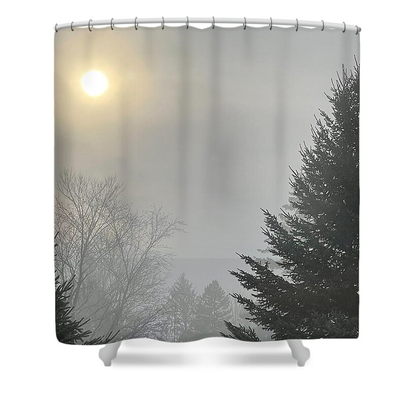 Sunrise Shower Curtain featuring the mixed media Frosty Morning by Moira Law