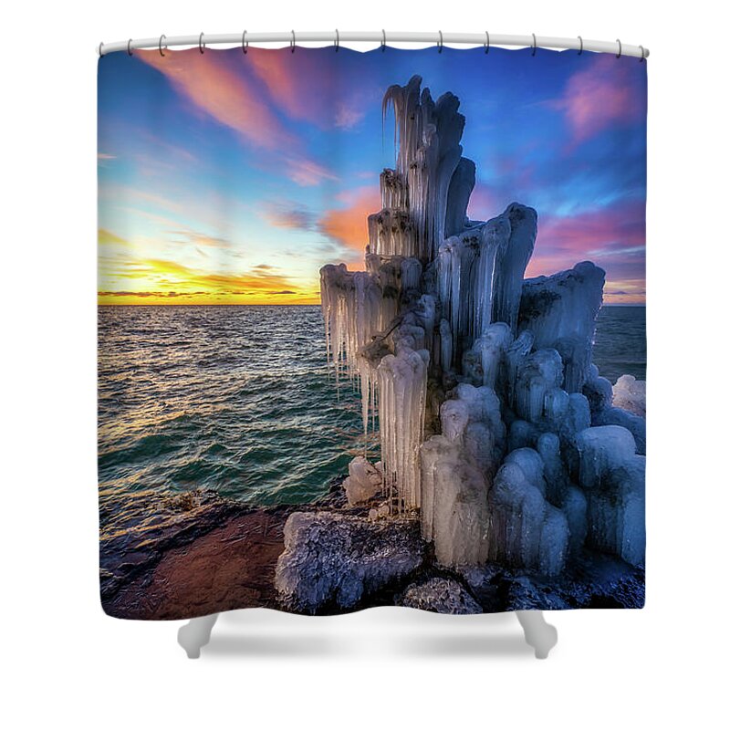 Door County Shower Curtain featuring the photograph Frozen Sunrise by Brad Bellisle