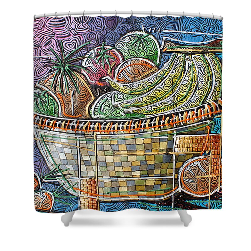 Africa Shower Curtain featuring the painting Fruit Basket by Paul Gbolade Omidiran