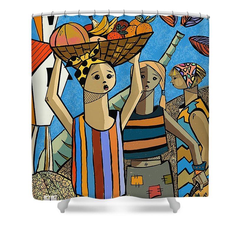 Flea Market Shower Curtain featuring the painting Frutas del Mercado by Oscar Ortiz