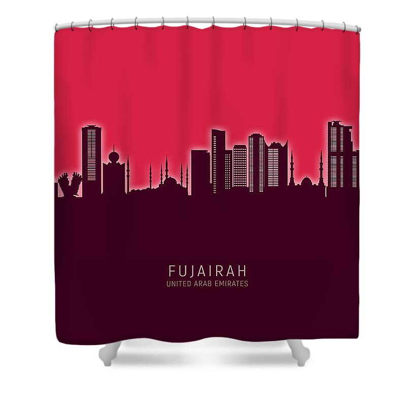 Fujairah Shower Curtain featuring the digital art Fujairah Skyline #09 by Michael Tompsett