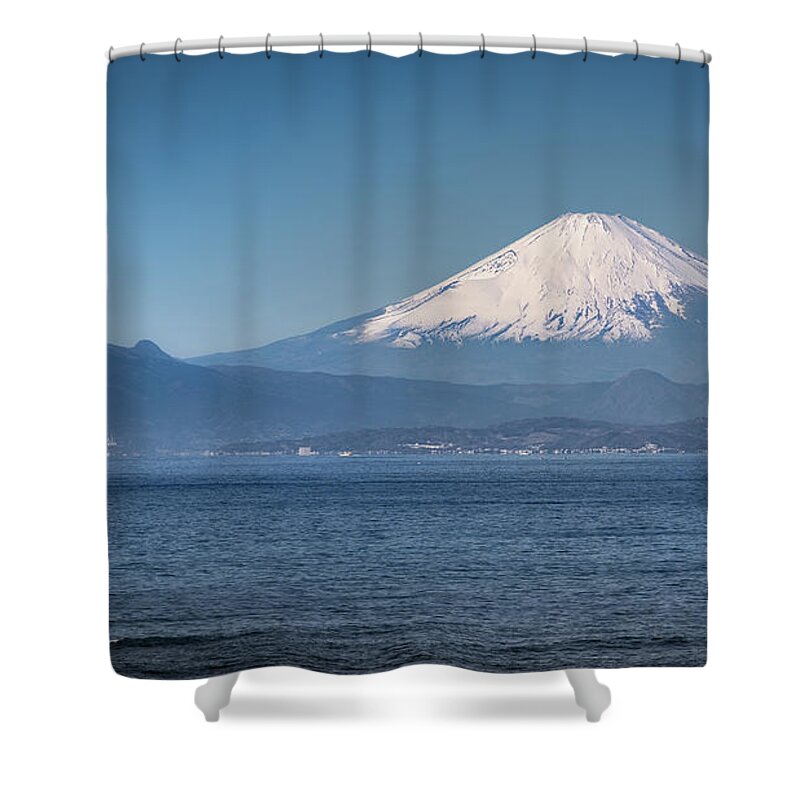 Fuji-san Shower Curtain featuring the photograph Fuji Across the Bay by Bill Chizek