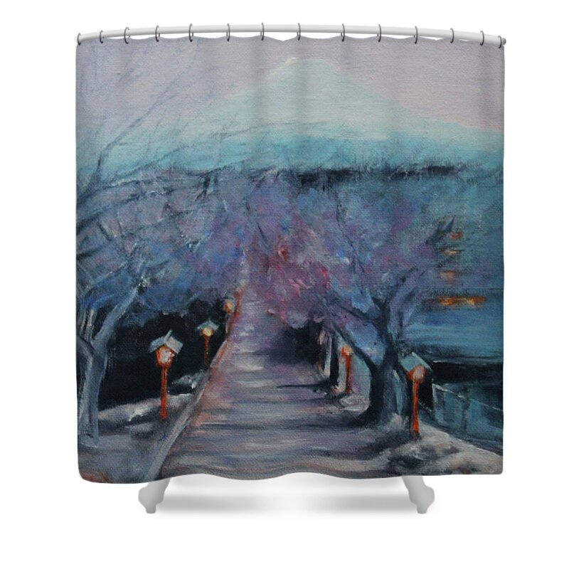 Landscape Shower Curtain featuring the painting Fuji-san by Jane See