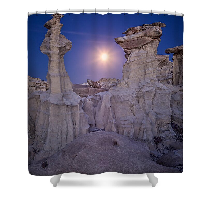 New Mexico Shower Curtain featuring the photograph Full Moon over Badlands by Peter Boehringer