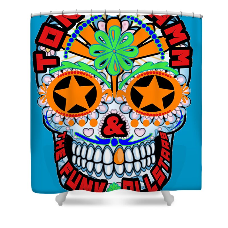 Skull Shower Curtain featuring the digital art Funk Allstars Skull Print by Tony Camm