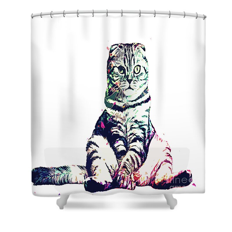 Cat Shower Curtain featuring the digital art Funky Cat by Trindira A