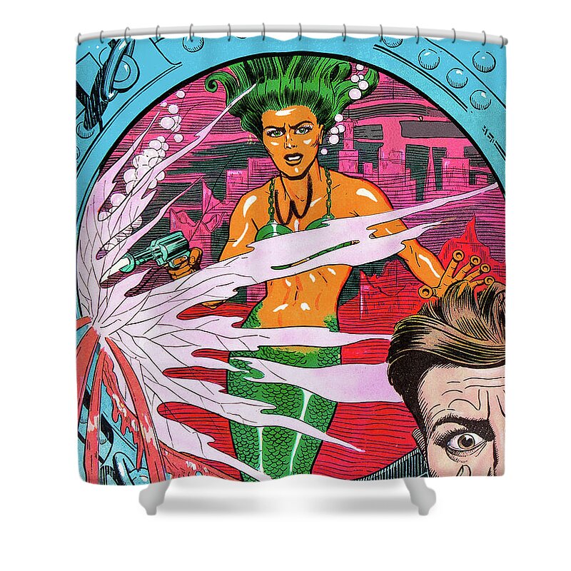 Underwater Shower Curtain featuring the digital art Fury Mermaid Attack by Long Shot