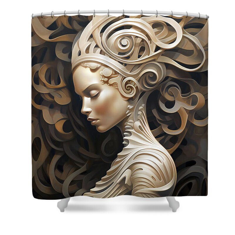 Portrait Shower Curtain featuring the mixed media Futurism by Jacky Gerritsen