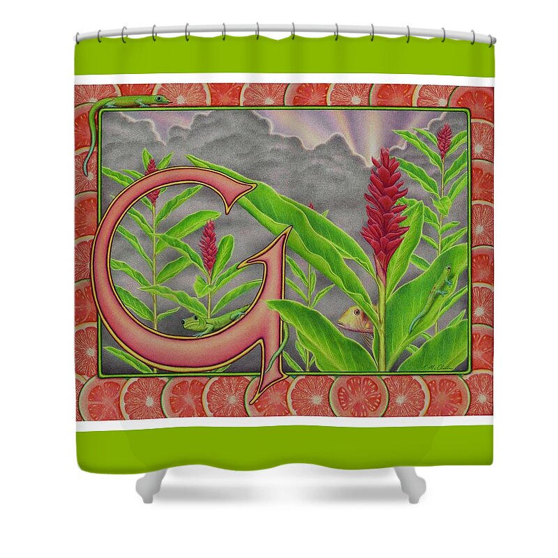 Kim Mcclinton Shower Curtain featuring the drawing G is for Gecko by Kim McClinton