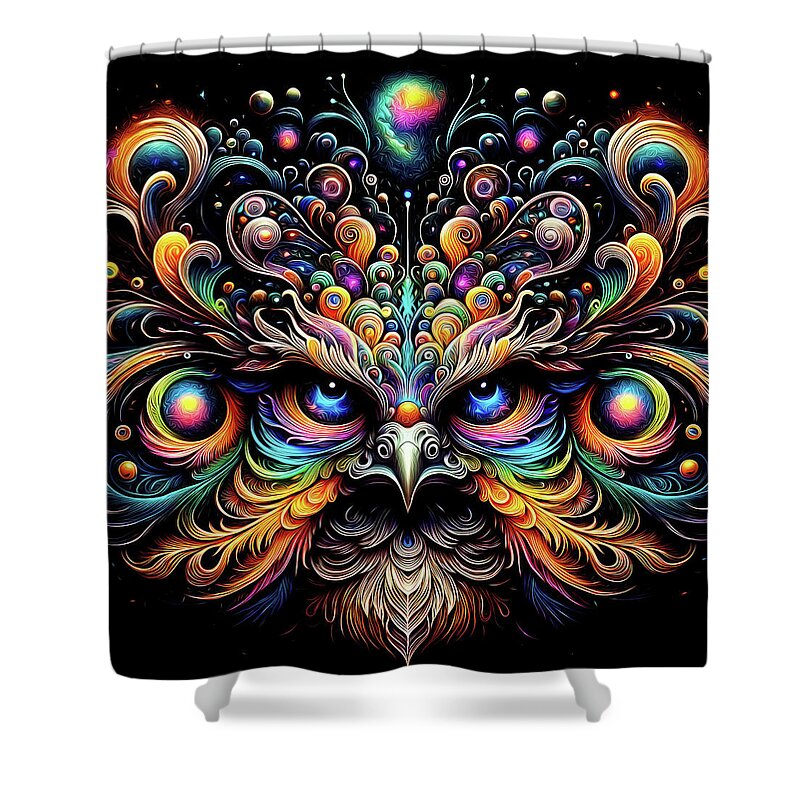 Galactic Feather Vortex Shower Curtain featuring the digital art Galactic Feather Vortex by Bill and Linda Tiepelman