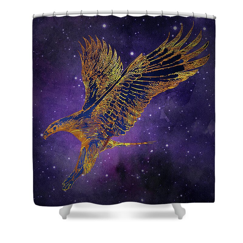 Hawk Shower Curtain featuring the digital art Galaxy Hawk by Sambel Pedes