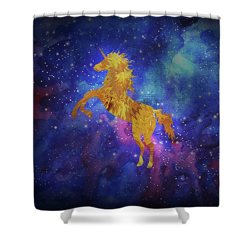 Pegasus Shower Curtain featuring the digital art Galaxy Unicorn by Sambel Pedes
