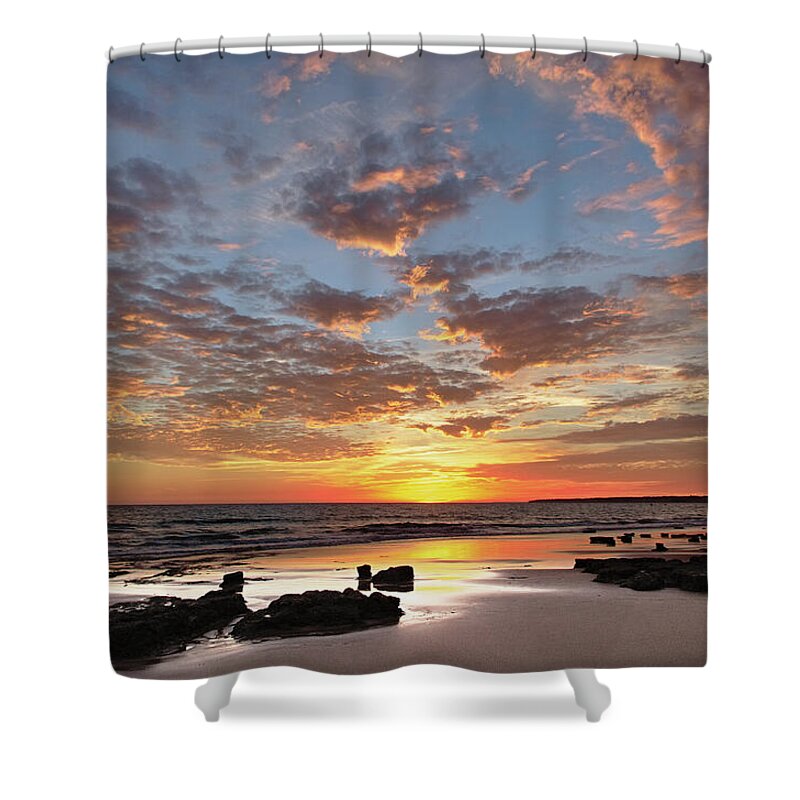 Algarve Beach Shower Curtain featuring the photograph Gale Beach at Sunset in Albufeira by Angelo DeVal